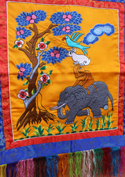 Four Harmonious Friends Embroidered Brocade Framed Wall Hanging - nepacrafts