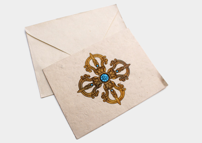 Hand Painted Double Dorje Viswa Vajra Lokta Paper Greetings Card - nepacrafts