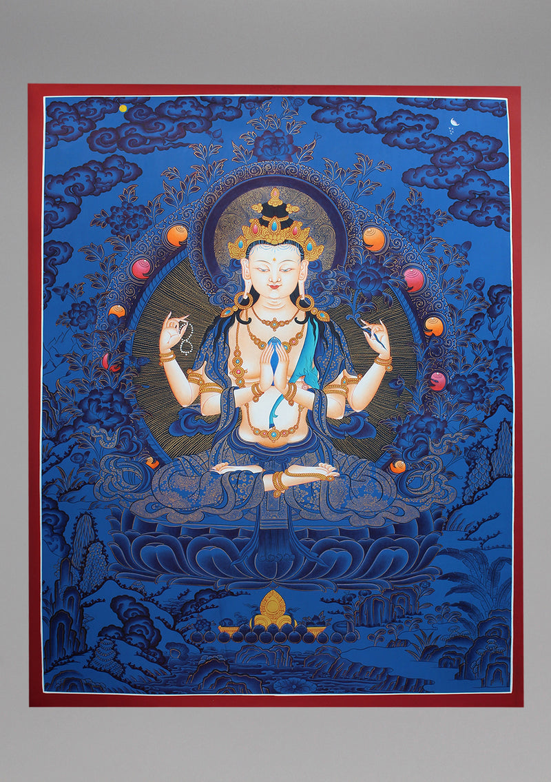 Blue Chenrezig Deity Hand Painted Thangka