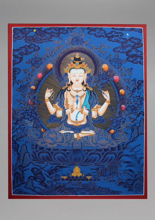 Blue Chenrezig Deity Hand Painted Thangka
