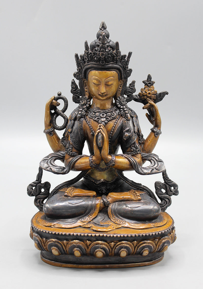 Copper Oxidized Chenrezig Statue