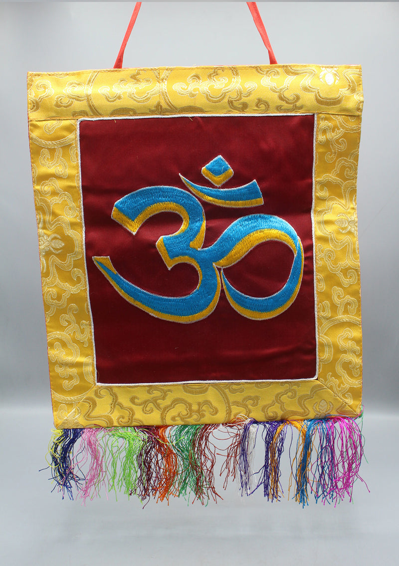 OM Embroidery Brocade Framed Wall Hanging Banner