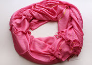 Elegant Pink Plain Jari Cotton Scarf with Golden Lining - nepacrafts