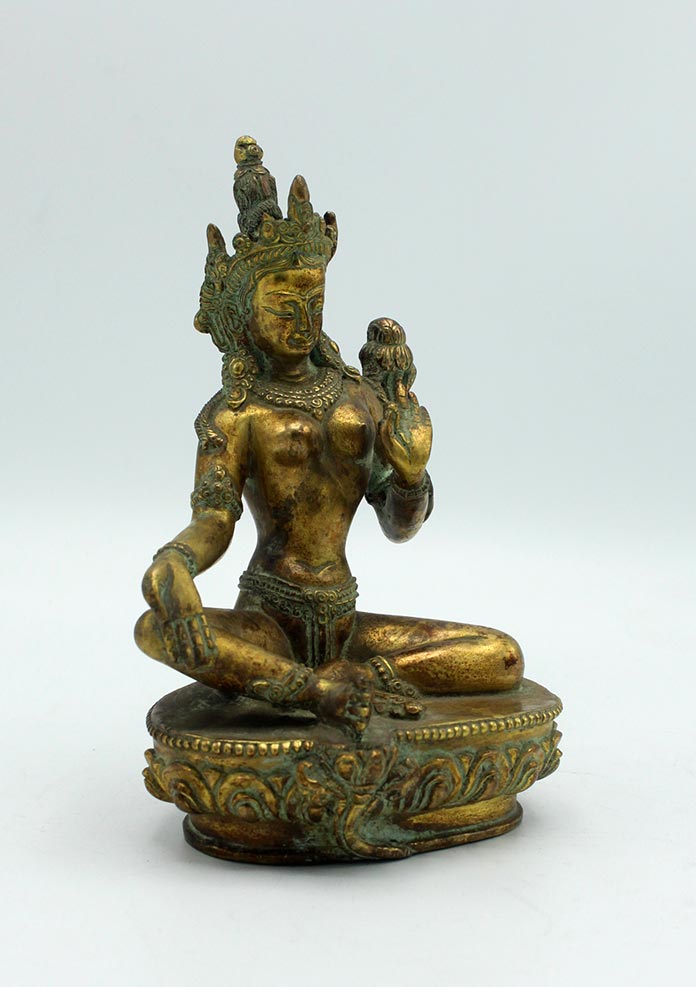 Antique Copper Green Tara Minimalistic Statue 6 Inches