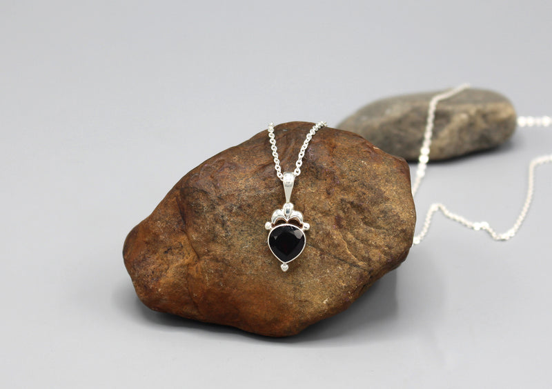 Garnet Inlaid Drop Sterling Silver Pendant - nepacrafts