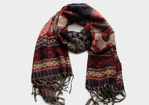 Purple Border Rose and Sun Printed Woolen Shawl - nepacrafts