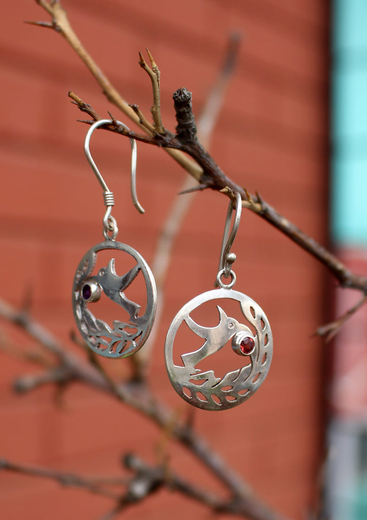 Round Silver Sterling Peace Dove Earrings - nepacrafts