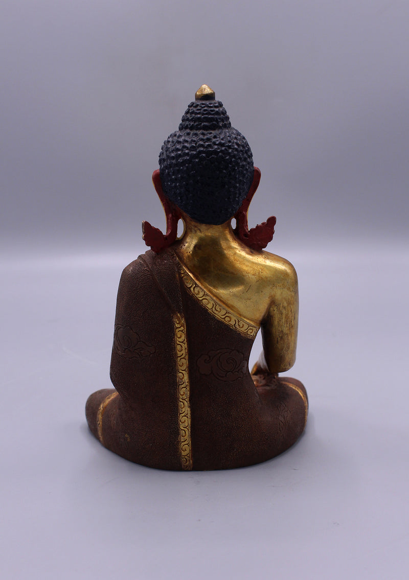 Gold Plated Copper Shakyamuni Buddha Statue 6.3"H