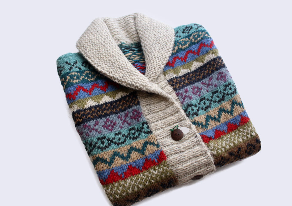 Gray Border Handknitted Women's Multicolor Sleeveless Cardigan Sweater - nepacrafts