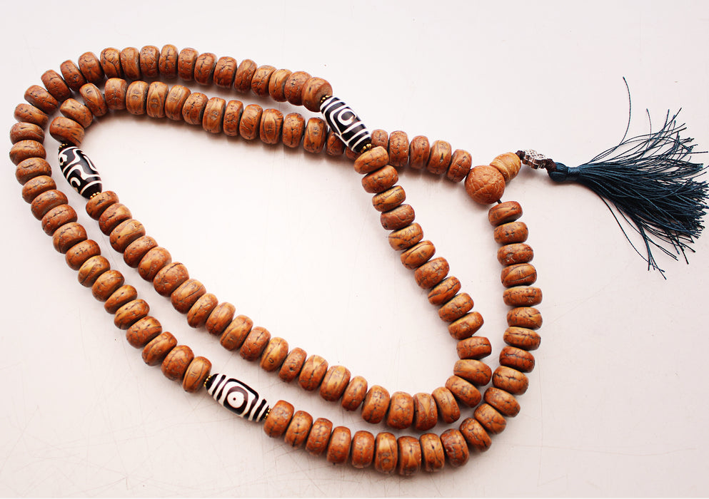 Bodhi Prayer Mala with Dzi Beads Spacer - nepacrafts