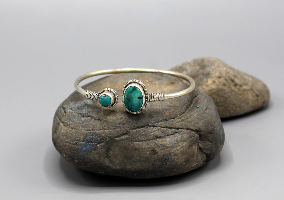 Plain Inlaid Turquoise Sterling Silver Bracelet - nepacrafts