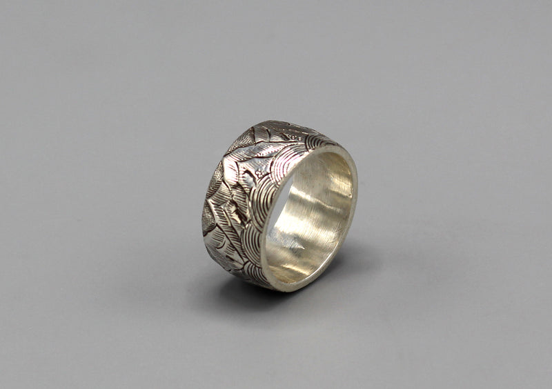 Rainbow and Mountain Carving Sterling Silver Finger Ring - nepacrafts