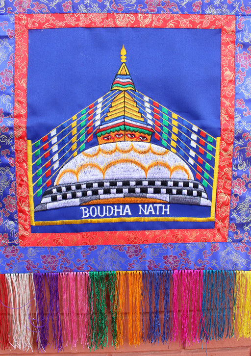 Finely Embroidered Bouddhanath StupaTibetan Wall Hanging Banner - nepacrafts