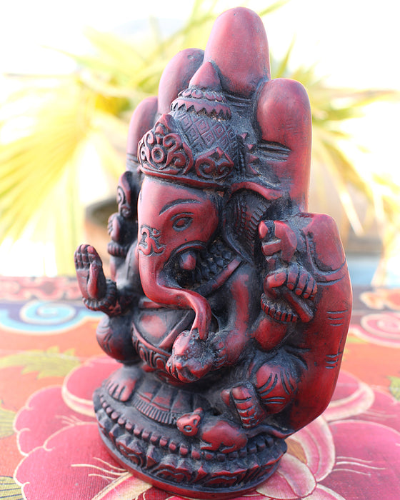Coral Toned Resin Ganesha Statue with Blessing Palm 6" High - nepacrafts