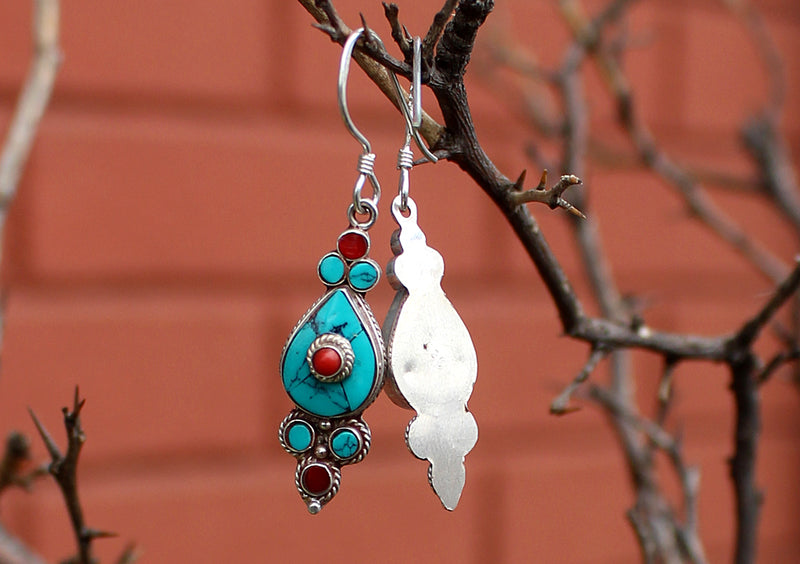 Flower Drop Sterling Silver Dangle Earrings - nepacrafts