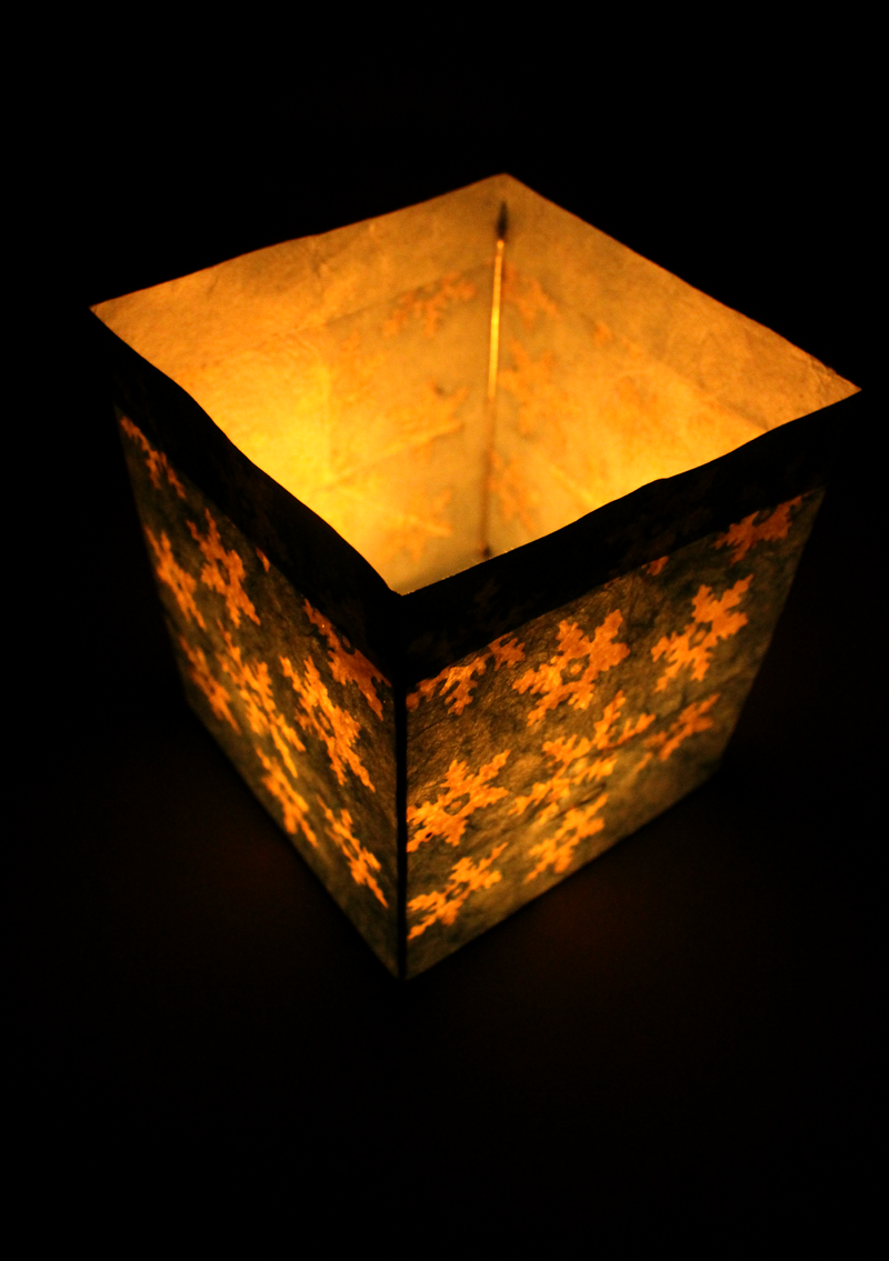 Handmade Snowflake Printed Sky Blue Lokta Paper Candle Lamp