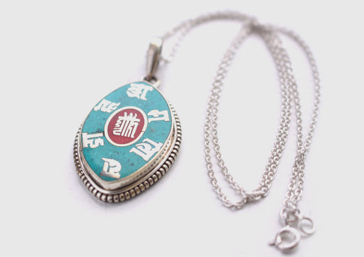 Om Mani Tibetan Kalachakra White Metal Tibetan Pendant - nepacrafts