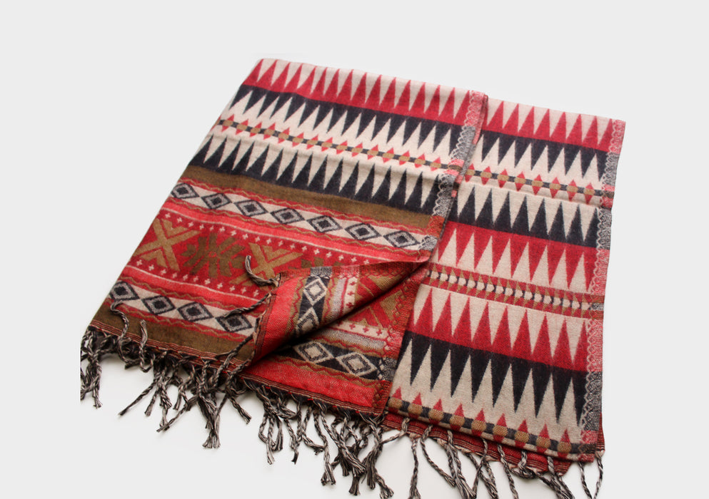 Red and Black Jacquard Triangle Print Woolen Shawl - nepacrafts