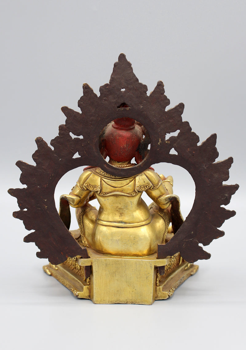 Gold Plated Kubera Zambala Statue in a Throne - nepacrafts