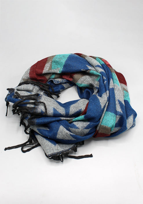 Blue Arrow Design Gray Himalayan Yak Wool Shawl
