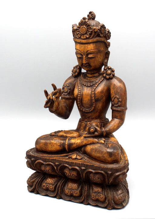 Tibetan Vajrasattva Wooden Statue with Bell and Dorjee - nepacrafts