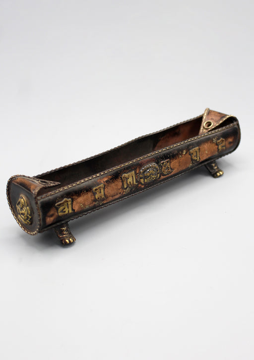Tibetan Om Mani Long Copper Incense Burner - nepacrafts