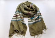 Green Border Butterfly Pattern Olive Green Handloomed Yak Wool Shawl - nepacrafts