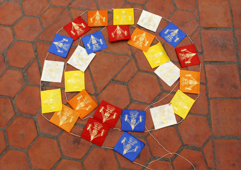 Swayambhunath Stupa Printed Mini Lokta Paper Prayer Flags - nepacrafts