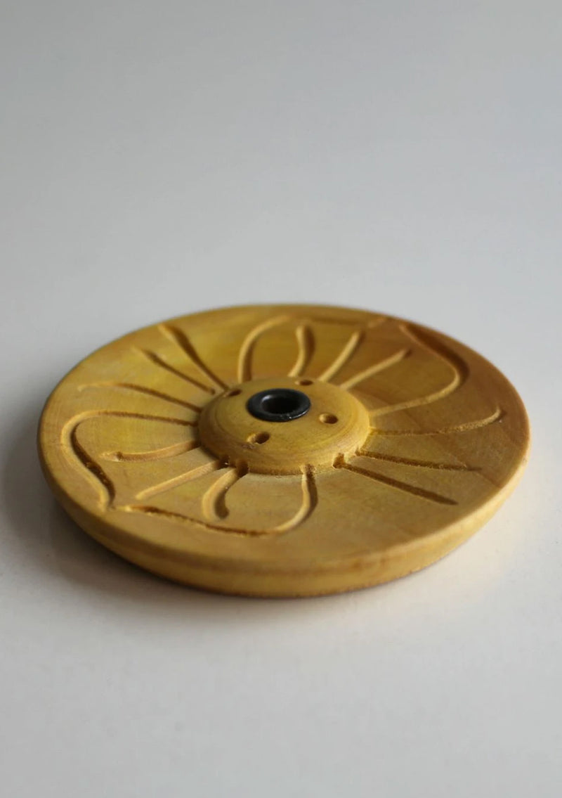 Wooden Incense Burner with Flower Carving