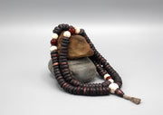 Disk Shaped Yak Bone Mala with Carnelian Beads Counter - nepacrafts