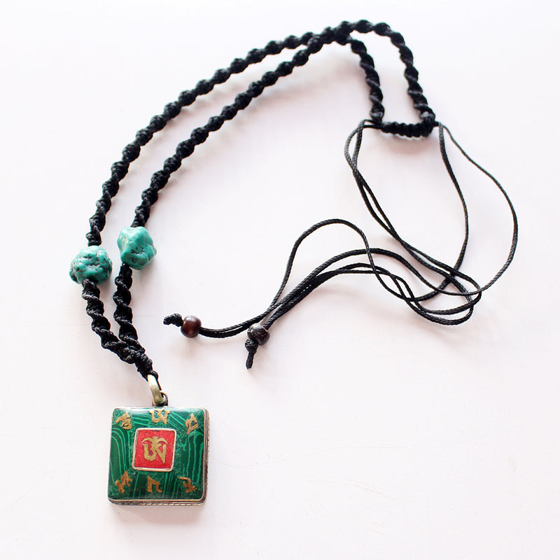 Inlaid Green Tibetan Om Pendant - nepacrafts