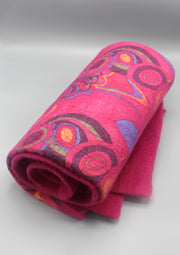 Bright Pink Felt Wool Flower Print Indoor Mat - nepacrafts
