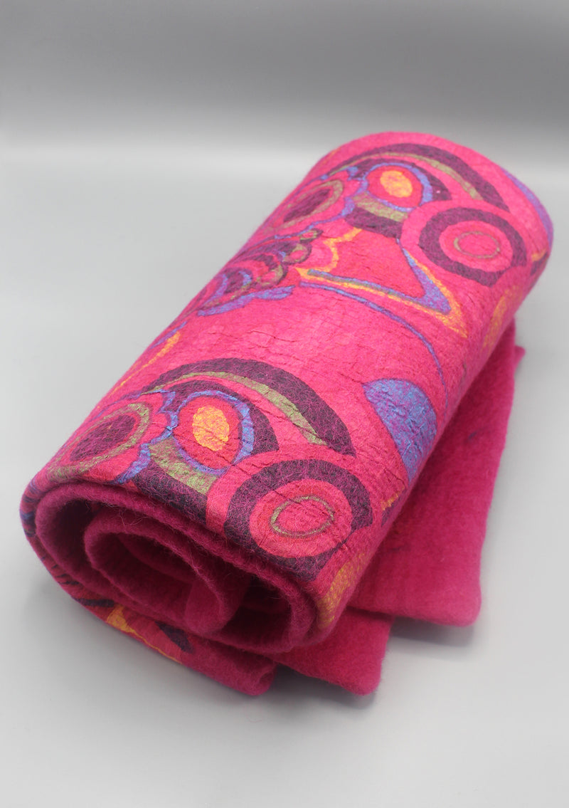 Bright Pink Felt Wool Flower Print Indoor Mat - nepacrafts