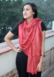 Hindu Om Printed Coral Brown Cotton Shawl From Nepal - nepacrafts