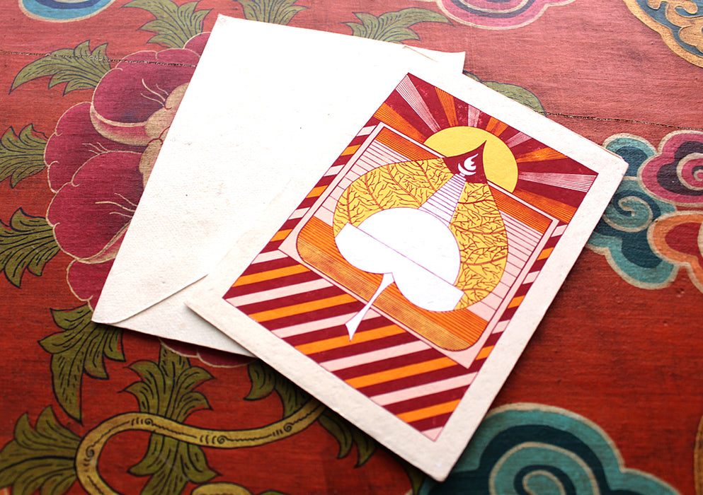 Bodhi Leaf Painted Handmade Lokta Paper Greeting Card - nepacrafts