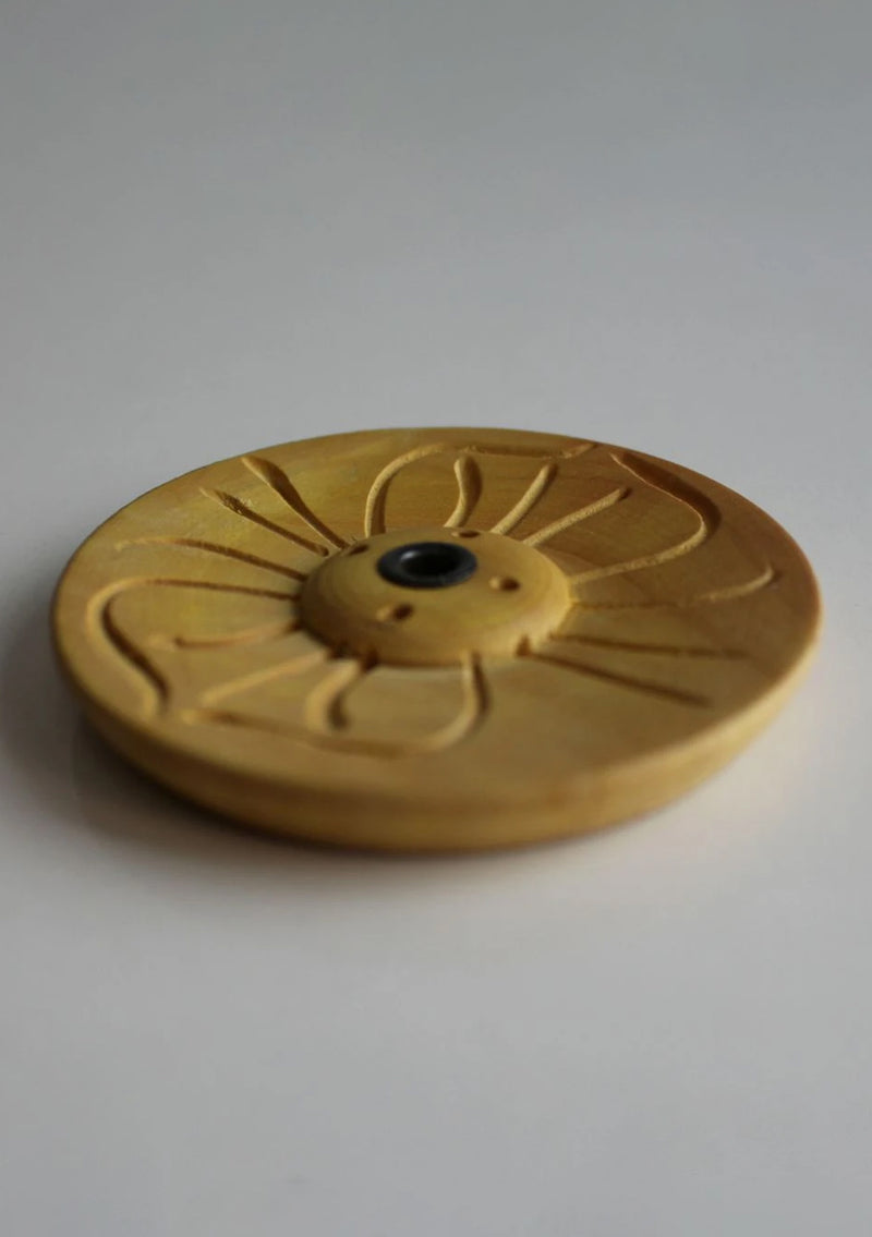 Wooden Incense Burner with Flower Carving
