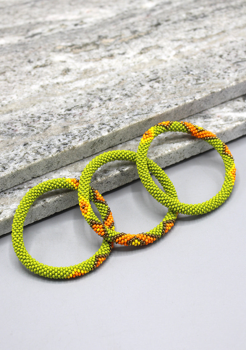 Parrot Green and Multi Colors Diamond Shape Glass Beads Bracelet