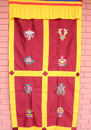 Polyester Silk Fabric Tibetan Lucky 8 Auspicious Symbol Embroidered Door Curtain - nepacrafts