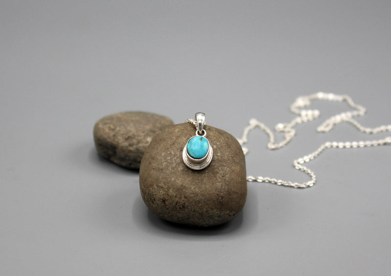 Turquoise Inlaid Sterling Silver Pendant - nepacrafts