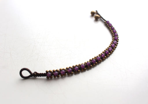 Purple Glass Beads Handwoven Teen Anklet - nepacrafts