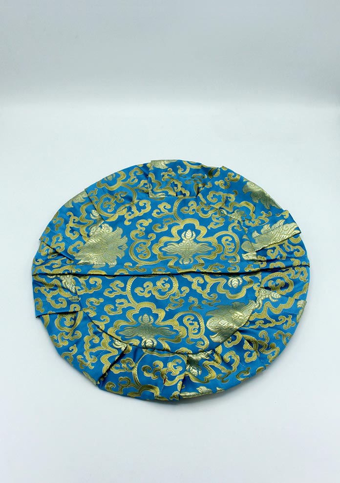 Om Shanti Zafu Meditation Cushion Cover Blue Brocade