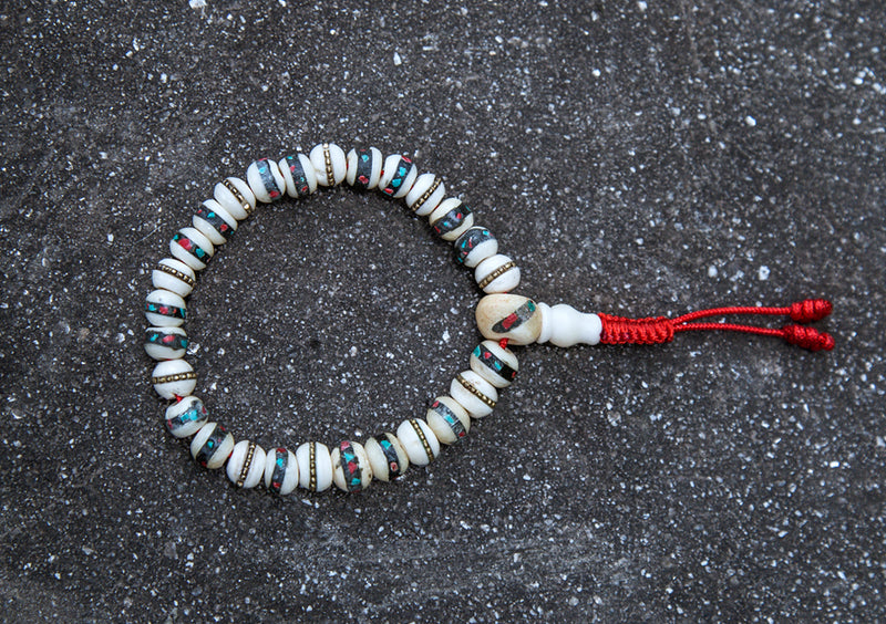 Inlay White Bone Wrist Mala - nepacrafts