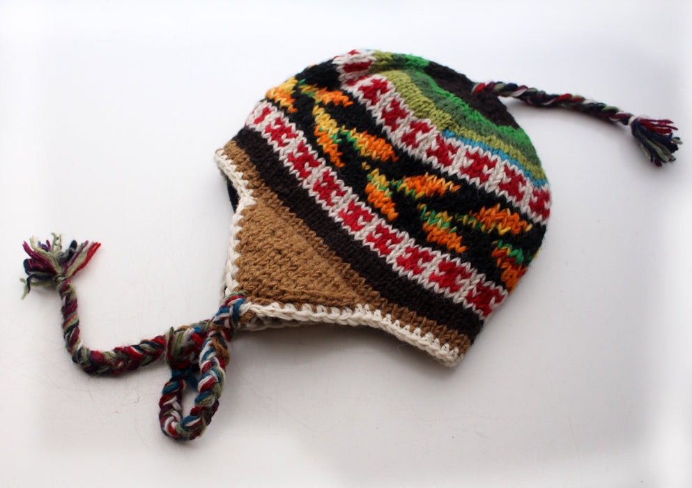 Hand Knitted Ear Flap Orange Yellow Color Warm Woolen Sherpa Cap - nepacrafts