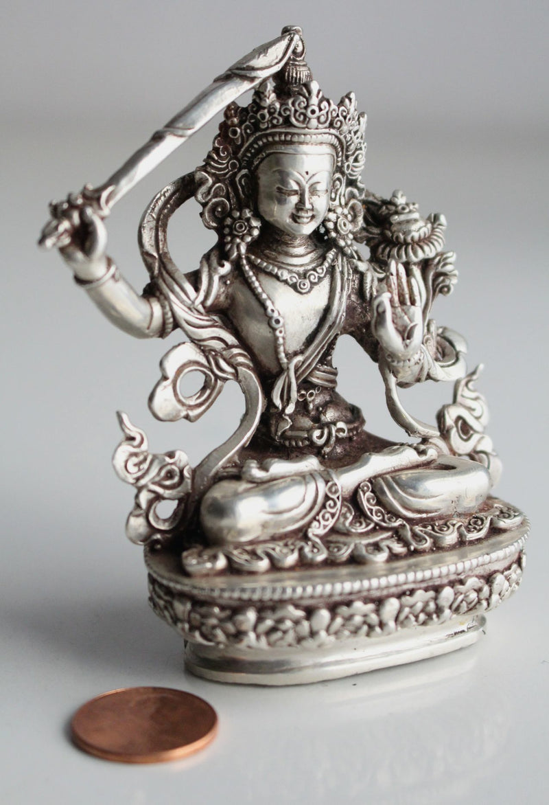 Silver Sterling Manjushri Statue, 8.5cm High Silver Manjushri, 925 Sterling Silver Statue MST366 - nepacrafts