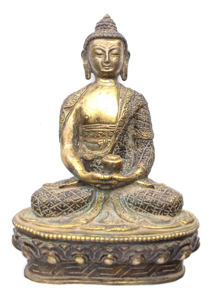 8" High Handcarved Brass Amitabh Buddha Statue - nepacrafts