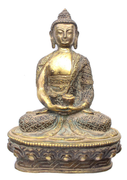 8" High Handcarved Brass Amitabh Buddha Statue - nepacrafts