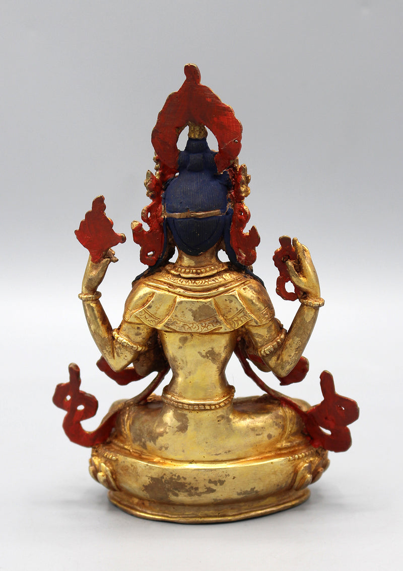 Gold Plated Chenrezig Statue 6"