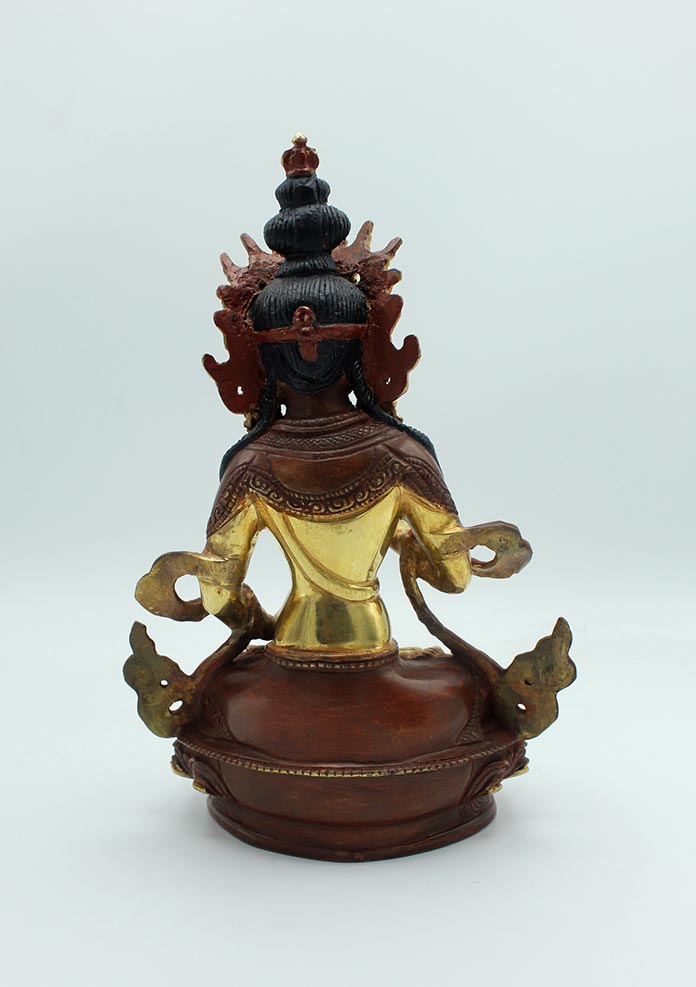 Partly Gold Plated Copper Bodhisattva Vajrasattva Statue 9"