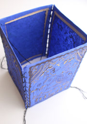 Natural Mithila Arts Elephant Print Royal Blue Paper Lamp Shade - nepacrafts
