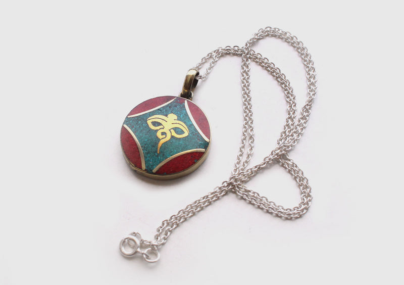 Round Tibetan Kalachakra, Om and Buddha Eyes Pendant - nepacrafts